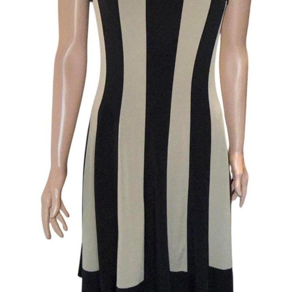 Connected Apparel Black Beige Illusion Stripe Dress Size 10 Sleeveless 38" hem